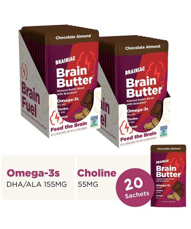 Brainiac Omega-3 Chocolate Almond Butter Pouches - 20 Count, 1.15 oz. Each - Protein & Choline Rich Healthy Snacks for Kids and Adults - Buy Online on SooperMarket.com