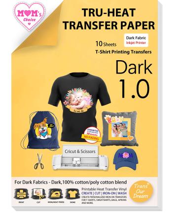 TransOurDream Tru-Iron on Heat Transfer Paper for Dark Fabric (10 Sheets  8.5x11) T Shirt Transfers Paper for Inkjet Printer Printable Heat Transfer Vinyl for T-Shirts (TOD-8)