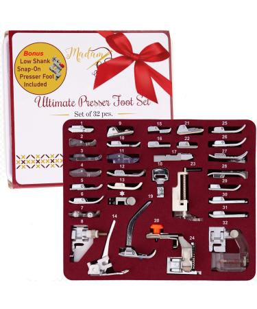 Madam Sew Presser Foot Set 32 Piece Set | The ONLY Sewing Machine Presser Foot Kit with Manual, DVD & Deluxe Storage Case | Numbered Slots for Organization | Compatible with Most Sewing Machines