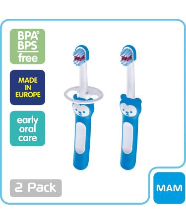 MAM Baby's Brush Set (2 Training Toothbrushes 1 Safety Shield) Baby Toothbrushes with Brushy the Bear Interactive App For Boy 5+ Months Blue - Buy Online on SooperMarket.com