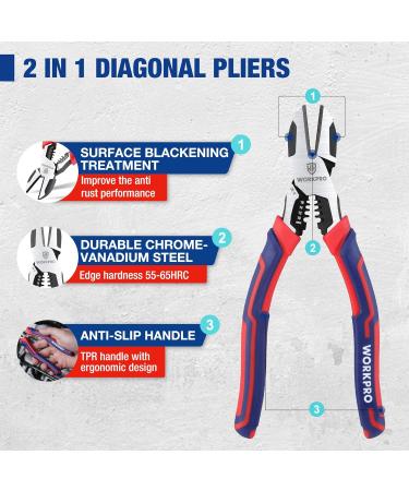 WORKPRO Diagonal Cutting Pliers with Wire Stripper 200mm Heavy Duty Cr-V Wire Cutters Multi-Function High Leverage Side Cutters Industrial Pliers - Buy Online on SooperMarket.com