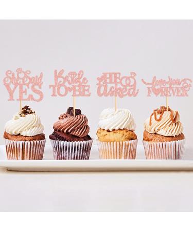 Cyodoos 24 Pcs He Asked She Said Yes Cupcake Toppers Cake Picks for Wedding Engagement Party Cake Picks for Wedding Bridal Shower Party Cake Decorations Rose Gold Rose Gold3 - Buy Online on SooperMarket.com