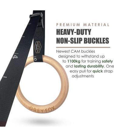 Grey Fox Premium Numbered 1.1 Wooden Gymnastic Rings with Adjustable Straps - Olympic Size, Chalk, Non-Slip Buckle | Full Body Suspension for Bodyweight Calisthenics - Home Gym Equipment for Fitness Enthusiasts - Buy Online on SooperMarket.com