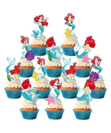 Party Supplies for Ariel Cupcake Toppers Girl Theme Birthday Brightness Supplies Favors 48 counts