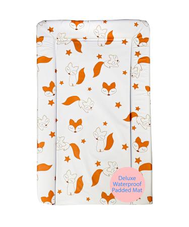 Callowesse Baby Changing Mat 79x47cm. Waterproof Wipe Clean Raised Edges Portable and Foldable Red Foxes Design