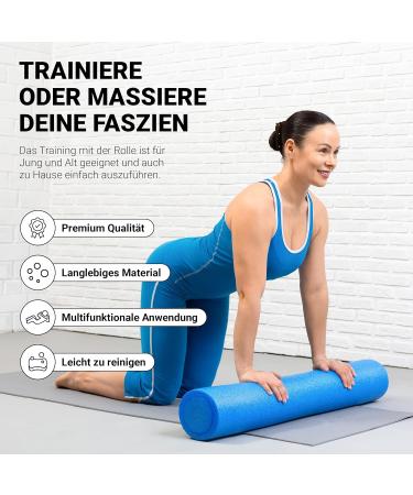 Premium Yoga Roll & Pilates Fascia Roller - 90 x 15 cm - Blue for Stretching & Recovery - Buy Online on SooperMarket.com