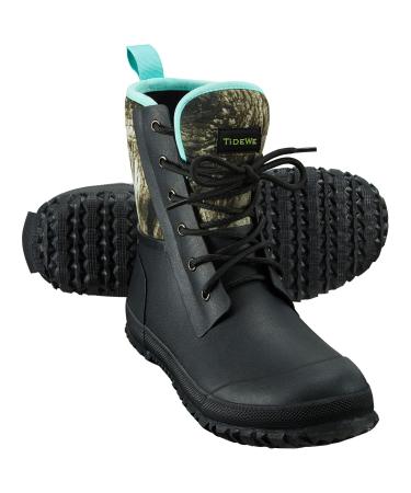 TIDEWE Rubber Boots for Women, Lace Up Rain Boots with Steel Shank, Waterproof Mid calf Hunting Boots with Fleece Lining, Anti-slip Neoprene Insulated Rubber Boots for Lawn Farming Gardening (Green, Black Plaid & Next Camo G2, Size 5-11) Next Camo G2 7