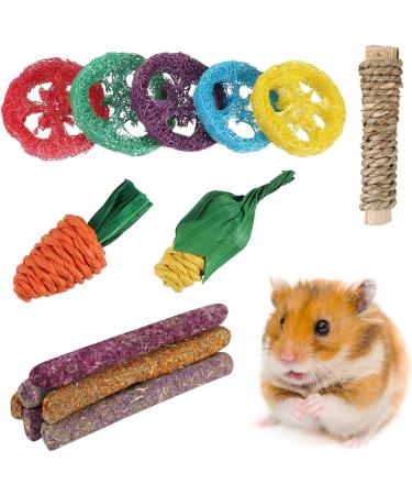 Fanshiontide 14 In 1 Bunny Chew Toys for Teeth Rabbit Chew Toys Timothy Hay Sticks Rabbit Toys Boredom Breaker Loofah Wood Grass Carrots Corn Chew Toys for Rabbit Guinea Pig Hamster Chinchilla - Buy Online on SooperMarket.com