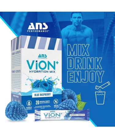 ViON+ Hydration Mix Blue Raspberry - Sugar-Free Electrolyte Powder with 8 Essential Vitamins - 20 On-the-Go Stick Packs for Hydration Energy & Recovery - Natural Flavors & No Artificial Colors or Dyes - Buy Online on SooperMarket.com