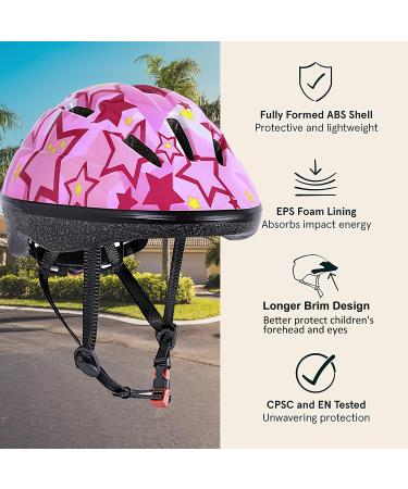 Asslen Kids Bike Helmet Set | Adjustable Toddler Helmet with Knee Elbow Pads | Sports Protective Gear for Boys Girls Ages 3-8 | Pink Star Design - Buy Online on SooperMarket.com