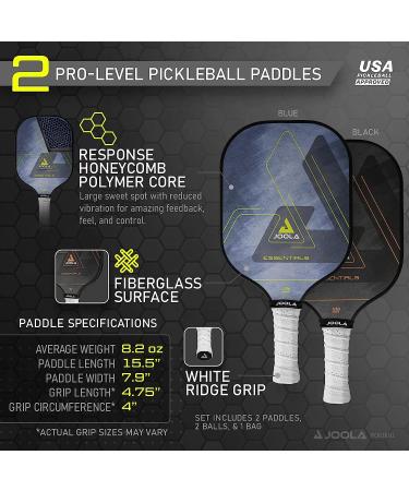 JOOLA Essentials Pickleball Paddles Set - 2 Rackets, 2 Balls, Sling Bag - Fiberglass Surface, Polypropylene Core - Buy Online on SooperMarket.com