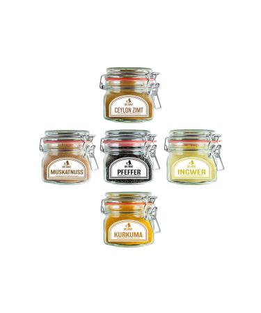 Golden milk organic spice set |Noble herb - organic turmeric & organic ceylon cinnamon & organic ginger & organic pepper & organic nutmeg in the premium xl glass - 100% natural spices organic golden milk spice set