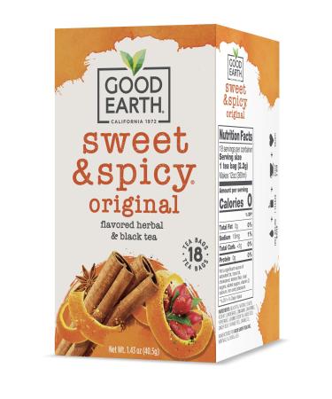 Good Earth Herbal & Black Tea, Sweet & Spicy, 18 Count Tea Bags (Pack of 6) (Packaging May Vary) Herbal Black Tea 18 Count (Pack of 6)