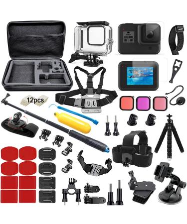 BMUUPY Accessories Kit Compatible with Gopro Hero 8 Black Accessory Bundle Waterproof Housing Case Filter Protector Lens Screen Tempered Glass Head Chest Strap Bike Car Mount Set for Gopro Hero8 For Gopro Hero 8 Black