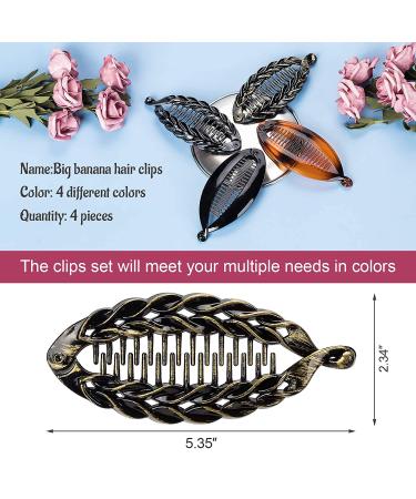 OIIKI 4 PCS Banana Hair Clips for Women Girls - Retro Plastic Vintage Hair Accessories for Thin Hair (Black/Brown) - Buy Online on SooperMarket.com