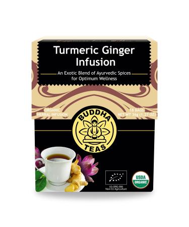 Buddha Teas Organic Turmeric Ginger Tea - OU Kosher, USDA Organic, CCOF Organic, 18 Bleach-Free Tea Bags 18 Count (Pack of 1)