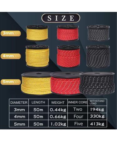 Hikeman 50m Reflective Guyline Nylon Camping Rope with Aluminum Adjuster - Yellow 3mm - Buy Online on SooperMarket.com