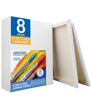 FIXSMITH Stretched White Blank Canvas - 11x14 Inch 8 Pack Primed 100% Cotton 5/8 Inch Profile of Super Value Pack for Acrylics Oils & Other Painting Media 11x14 8