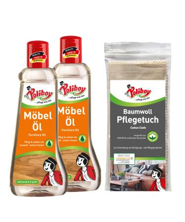 Poliboy furniture oil - nourishing wood care products for wooden furniture - colorless wood oil - 2x 200ml with cotton towel - Made in Germany Furniture Oil 400 ml (1 Pack)