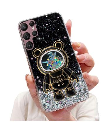 Tivenfezk Nadoli for Samsung Galaxy S21 Ultra Treisand B r Astronaut Hidden Stand Shell caricature glitter astronaut stand soft silicone bling cell phone case transparent protective cover samsung galaxy s21 ultra black