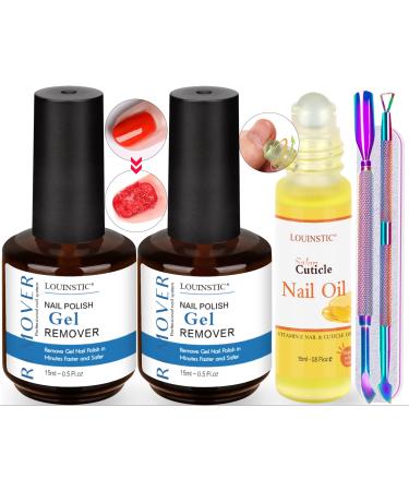 Gel Nail Polish Remover 2pcs plus Roller Ball Cuticle Oil for Nails