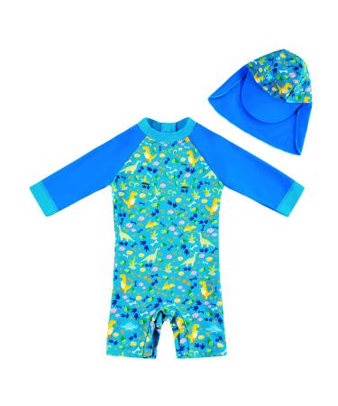 upandfast Baby Boys/Girls Zipper Swimwear with Snap Bottom UPF 50+ Sun Protection Toddler One Piece Swimsuit Blue Dinosaur 3-6 Months