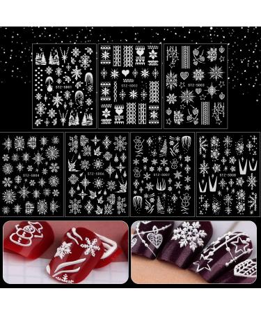 Kalolary 7PCS Christmas Adhesive Nail Art Sticker 5D Stereoscopic Embossed Nail Art Stickers Decals Mixed Snowflake Designs for Women Girls Christmas Nail Art Accessories Nail Decoration (7PCS)