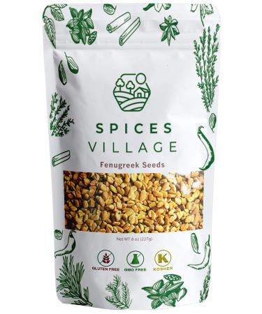SPICES VILLAGE Fenugreek Seeds 8 oz - Fenugreek Seeds for Hair Growth, All Natural Dried Indian Methi Seed for Cooking - Kosher Certified, Gluten Free, Resealable Bulk Bag