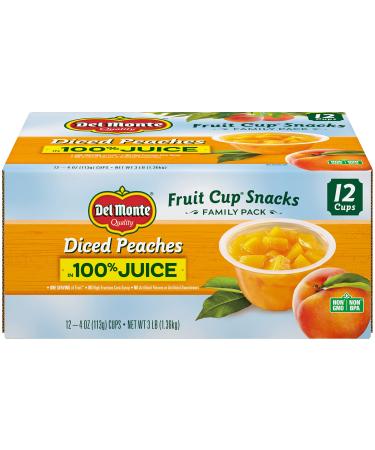 DEL MONTE Diced Peaches FRUIT CUP Snacks in 100% Fruit Juice, 12 Pack, 4 oz