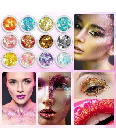 AOOWU Chunky Glitter 12 Colors 3D Nail Art Sequins - Festival & Holographic Cosmetic Glitter for Nail, Face, Body & DIY Art - Buy Online on SooperMarket.com