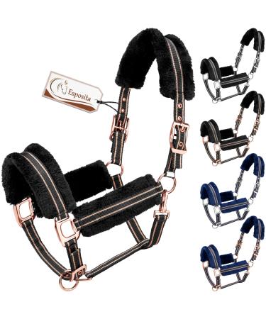 Esposita Halfter Champion Edition Stallhalter Fellhalfer Fleichhalfer softly fluffy with synthetic fur fluffy (COB/VB black/rose gold) COB/VB black/rose gold