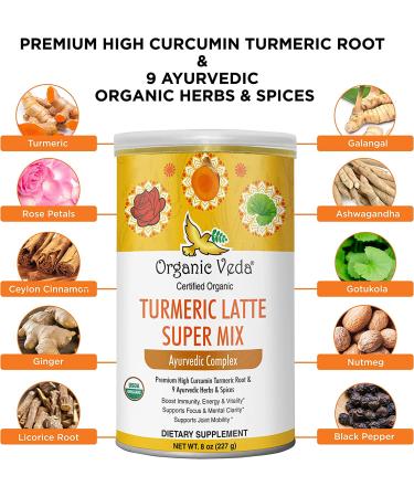 Organic Veda Turmeric Golden Super Milk Latte Mix - USDA Certified, High Curcumin & Ayurvedic Herbs for Energy, Focus & Immune Support - 8 oz - Buy Online on SooperMarket.com