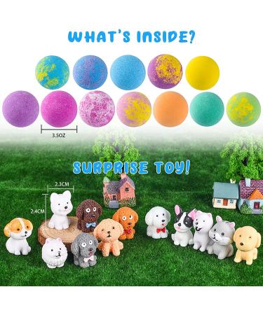 Bath Bombs for Kids - 12 Pack Handmade Fizzy Balls with Surprise Puppy Toys Inside | Organic Spa Bubble Bath Gift Set for Toddlers | Safe and Fun Bath Time Kit for Birthday, Easter, Christmas - Buy Online on SooperMarket.com