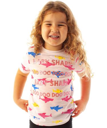 Baby Shark Glitter Girl's T-Shirt | All Over Print Pink Top - 4-5 Years | Cute Kids Apparel - Buy Online on SooperMarket.com