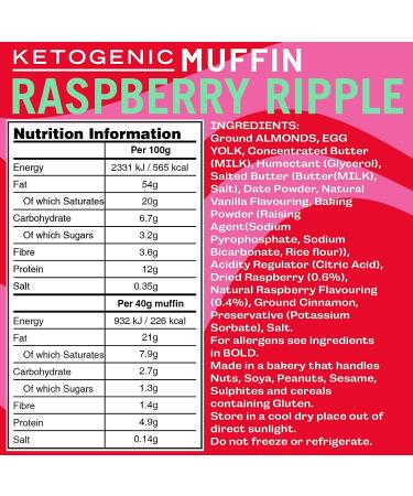 Fatt Ketogenic Raspberry Ripple Muffin - 10 x 40g Muffins - 2.7 g carbs - 100% Natural Low Carb Keto Snack with Super Fats - No added sweeteners - Low Carb Keto Snack with High Nutrition - Aka Fattbar Raspberry Ripple 10 Pack - Buy Online on SooperMarket.com