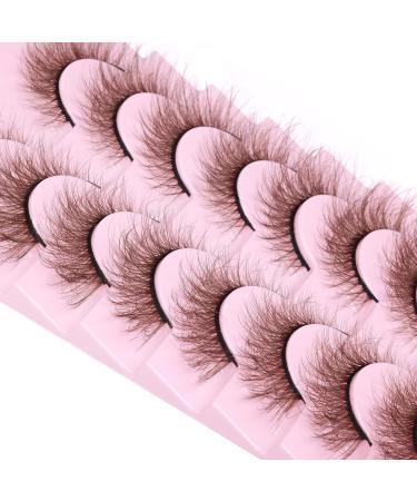Geeneiya Brown 5D Volume Strip False Eyelashes - Natural Wispy Mink Lashes for Cat Eye Look - Fluffy 15mm Pack - Best Fake Lashes - Buy Online on SooperMarket.com