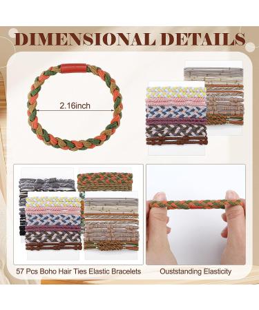 57 Pcs Boho Hair Tie Bracelets - Elastic Retro Ponytail Holders for Women | Thick and Thin Hair Bands - Buy Online on SooperMarket.com