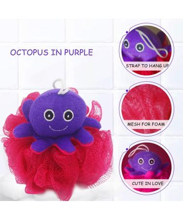 Bleu Bath Kids Exfoliating Bath Scrubber - 4 Pack Animal Design Shower Balls for Baby & Toddler - Gentle Loofah Poufs in Colorful Marine Theme - Buy Online on SooperMarket.com
