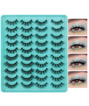 MAGEFY 20 Pairs 4 Styles Eyelashes Natural Look Faux Mink Lashes Pack Handmade Fluffy False Eyelashes Green