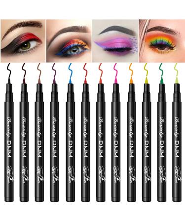 AWCCXMYM 12Colors Matte Liquid Eyeliner Colorful Set Red Pink Green Blue White Eyeliner Liquid Eye Liner Pen Long Lasting Waterproof Eyeliner Pencil Colored Eyeliner Pen