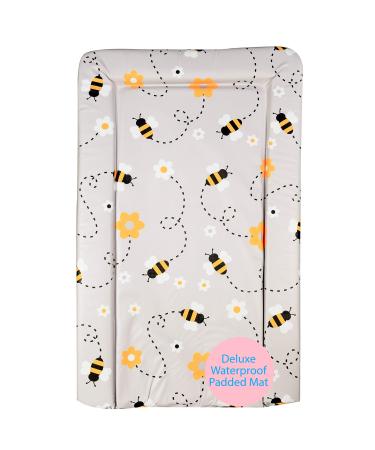 Callowesse Baby Changing Mat 79x47cm. Waterproof Wipe Clean Raised Edges Portable and Foldable Grey Bee Design