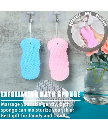 4Pcs Ultra Soft Bath Body Shower Sponge Set | Exfoliating Dead Skin Remover with Sticky Hooks | Ideal for Pregnant Women, Adults, Children | Pink Blue Gray White - Buy Online on SooperMarket.com