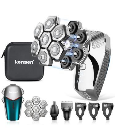 Head Shaver 7D kensen Upgrade Head Shavers for Bald Men Detachable Electric Razor with Beard Nose Hair Trimmer Waterproof Wet/Dry Mens Grooming Kit LED Display USB Rechargeable Gift Travel Case Silver