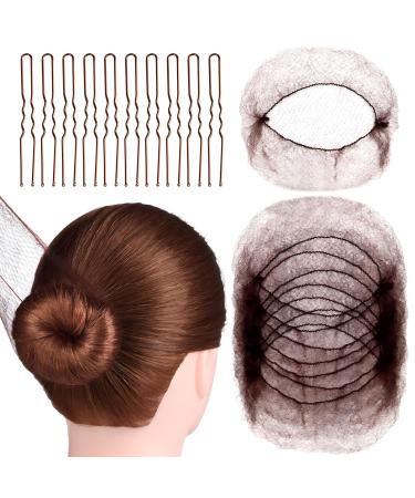 20pcs Hair Nets for Buns Invisible Hair Bun Net 50cm Elastic Hair Bands with Elastic Edge Mesh 40 Pieces U Shaped Pins Ballet Hair Net for Girls Dancers Women(brown)