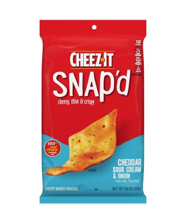 Cheez-It Snap'd Cheese Cracker Chips Thin Crisps Lunch Snacks Cheddar Sour Cream and Onion 21.6oz Case (6 Pouches) Cheddar Sour Cream and Onion 6 Bags (3.6oz Bags)