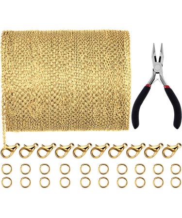 JOVITEC 39.4 Feet 2 mm Link Ball Chains Necklace Chain Necklace Jewelry Plier with 30 Pieces Lobster Clasps and 100 Pieces Jump Rings for Jewelry Accessories DIY (Gold)