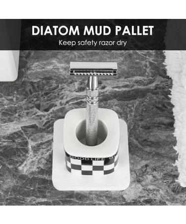 Linkida 2-Pack Ceramic Razor Plane Stand & Diatomite Mat | Men's Double Edge Safety Razor Holder | Compatible with Vikings & Merkur - Black & White Checked - Buy Online on SooperMarket.com