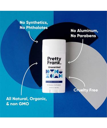 Pretty Frank Natural Deodorant Stick - Aluminum-Free, Unscented, 2.7 oz - For Women, Men & Teens - Made with Baking Soda, Charcoal & Organic Ingredients - Buy Online on SooperMarket.com