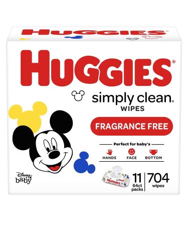 Huggies Simply Clean Unscented Baby Wipes, 11 Flip-Top Packs (704 Wipes Total)