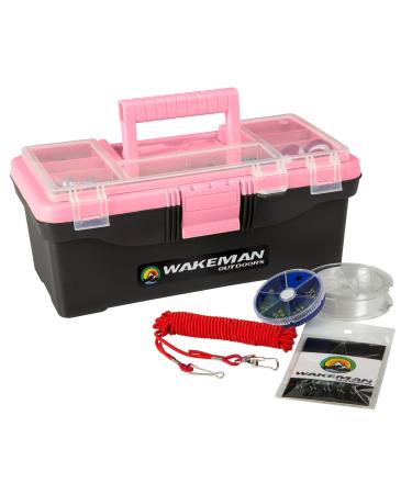 Fishing Single Tray Tackle Box- 55 Piece Tackle Gear Kit Includes Sinkers Pink